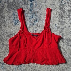 Zara Size Large‎ Peplum Crop Top Red Adjustable Straps